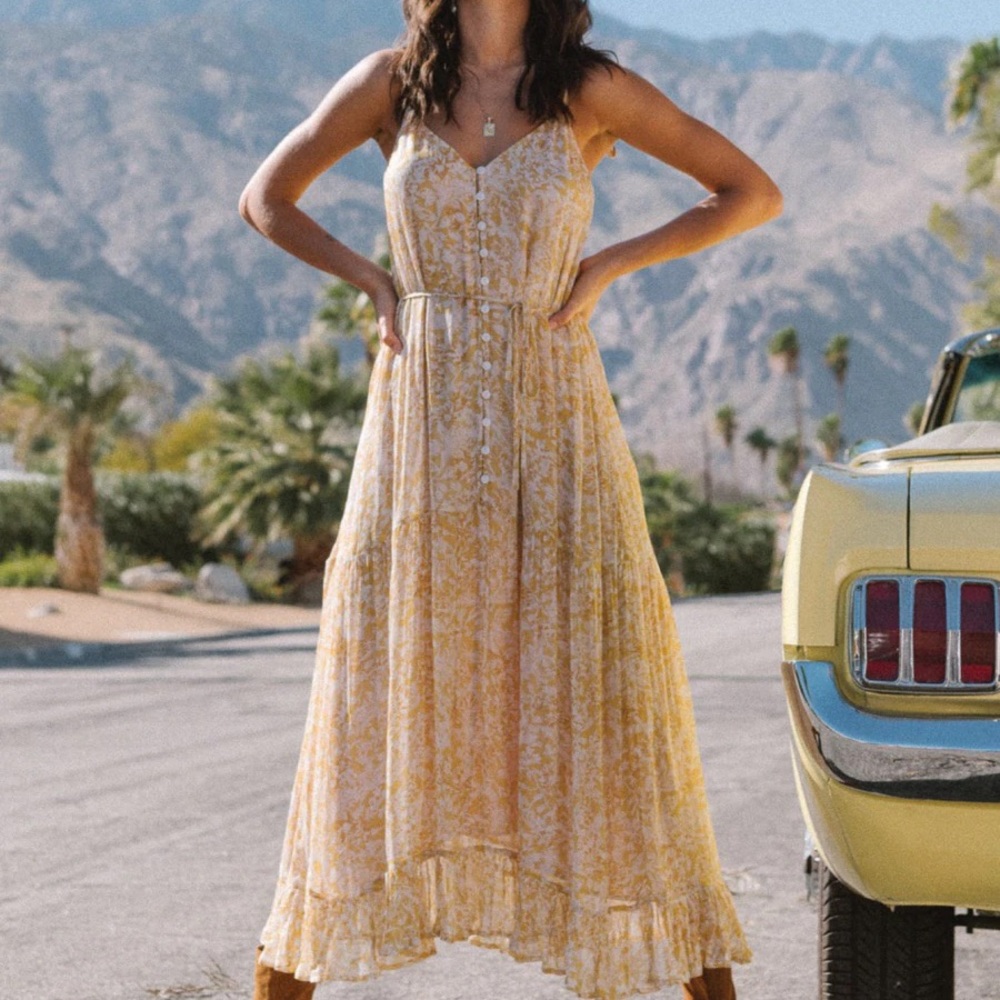 KIVARI JULIETTE STRAPPY MAXI DRESS LIGHT YELLOW FLORAL